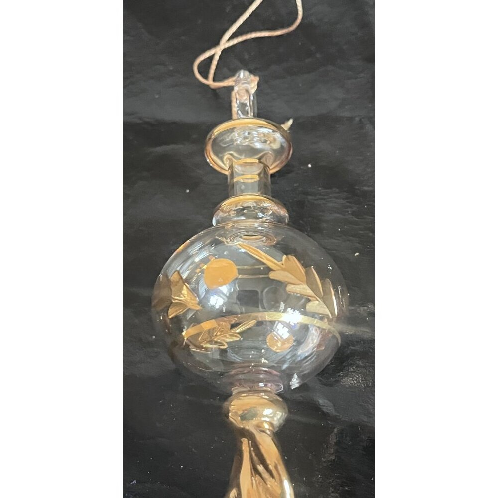 Handcrafted Glass Christmas Tree Holiday Ornament Gold Accents Leaf Design Vtg